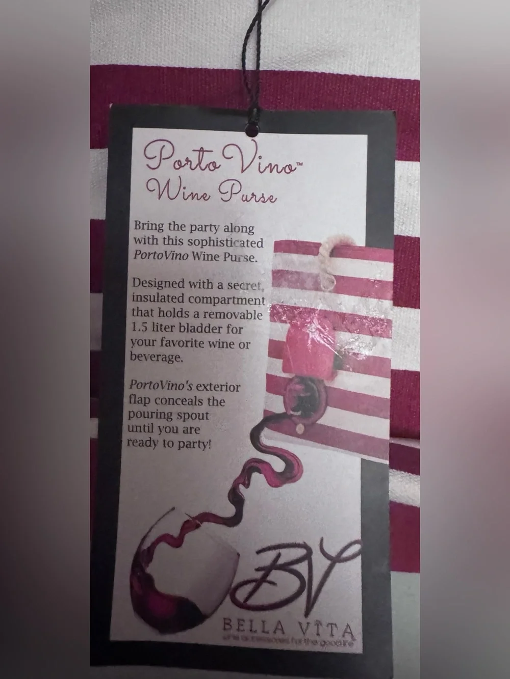 PortoVino Red and White Stripe Canvas Wine Dispensing Tote with Rope Handles